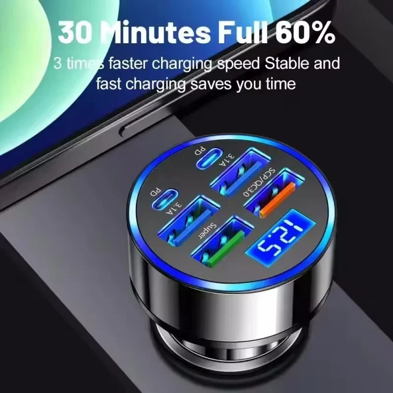 LED Display Multi-Port Fast Car Charger