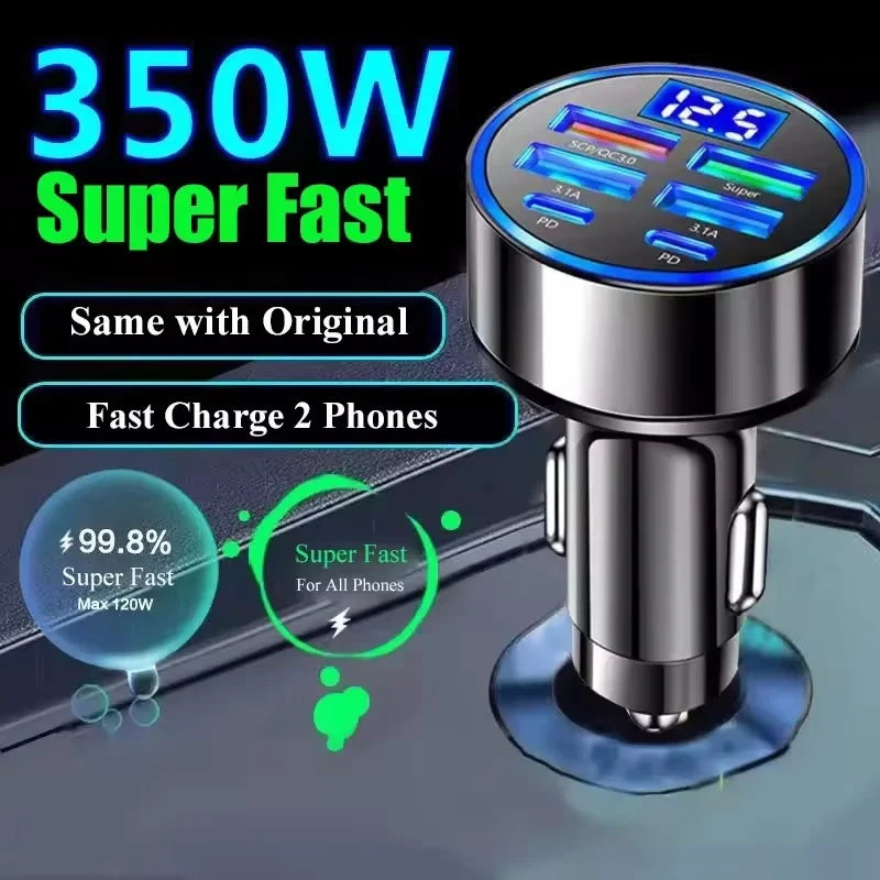 LED Display Multi-Port Fast Car Charger