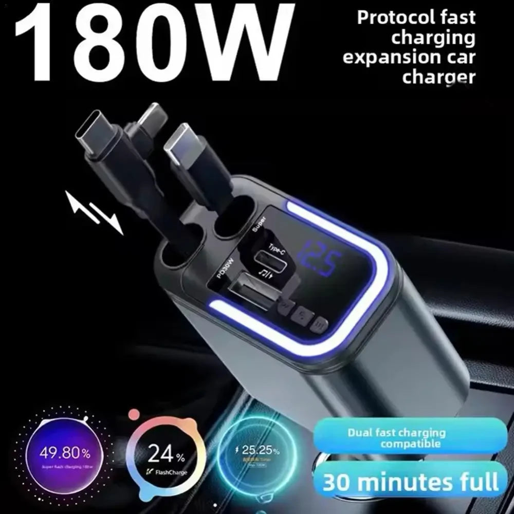 5 in 1 Retractable USB C Car Charger