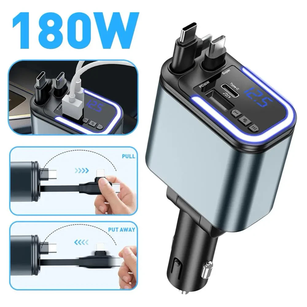 5 in 1 Retractable USB C Car Charger